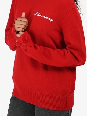 RAG & BONE RED MERINO WOOL/CASHMERE 'HAVE A NICE DAY' SWEATER SIZE M